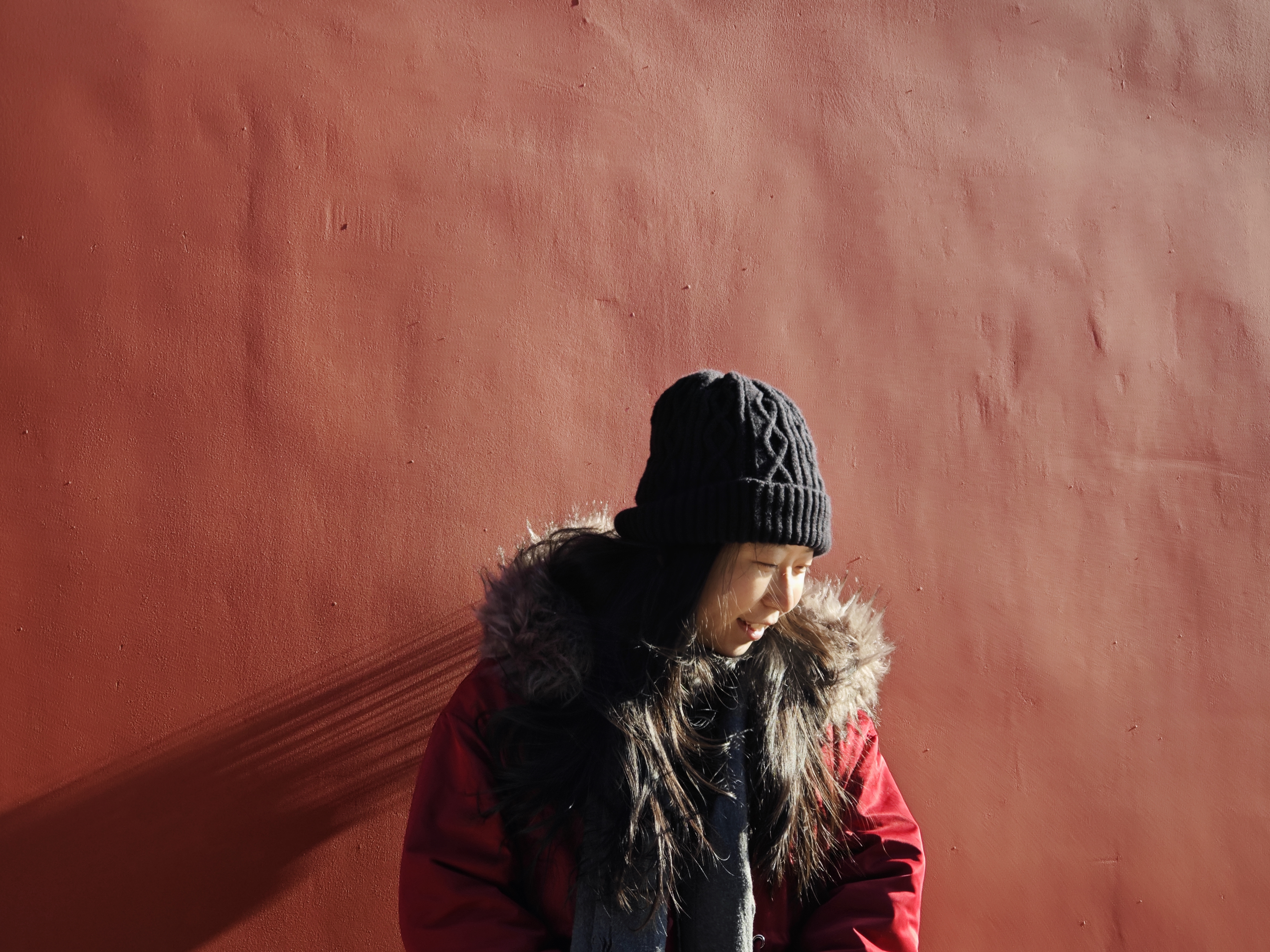 桃子、红墙、阳光